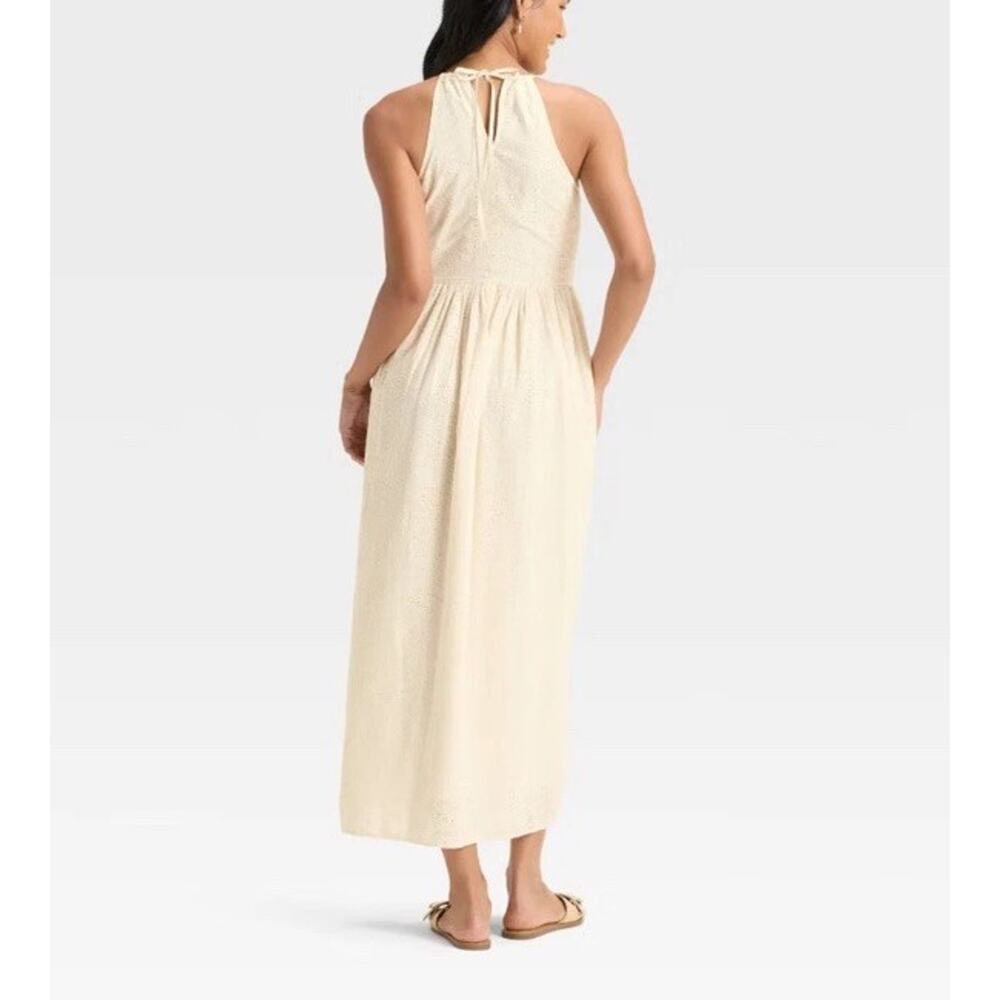 NWT Universal Thread Ivory Eyelet M Halter Maxi Dress Cottagecore Boho Sundress - Picture 7 of 10